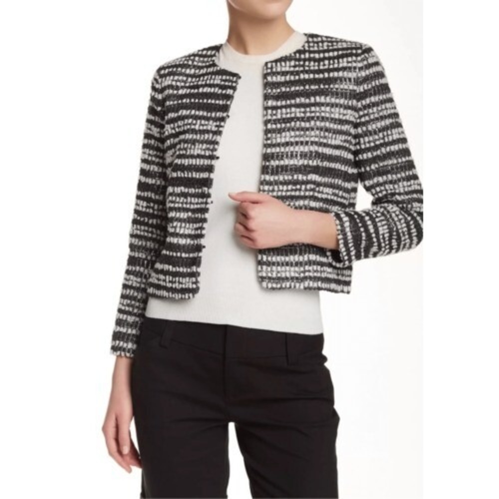 Alice + Olivia Blazer Kidman Boxy Metallic Women Medium Gray White Crop Boucle